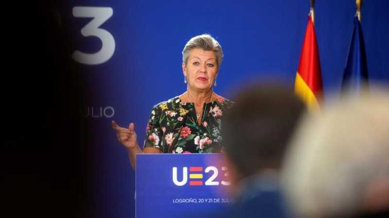 Ylva Johansson, comisaria europea de Asuntos Internos, en una reunión informal de ministros de la Unión Europea. Foto: AFP