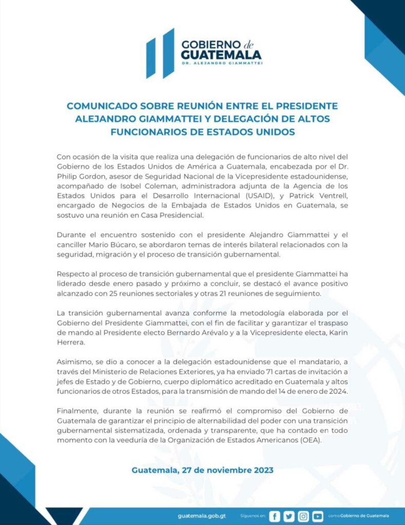 Comunicado del Gobierno de Guatemala. 