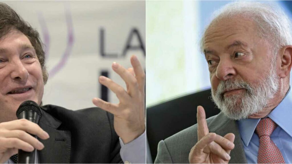 El presidente electo de Argentina Javier Milei y el mandatario de Brasil Luiz Inacio Lula da Silva. Foto: AFP