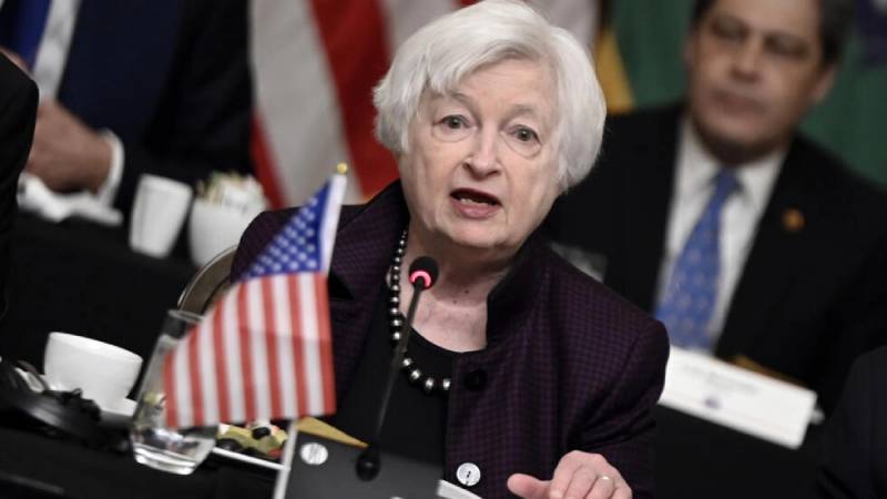 La secretaria del Tesoro de EEUU Janet Yellen habló durante un foro económico panamericano, el 3 de noviembre de 2023 en Washington. Foto: AFP