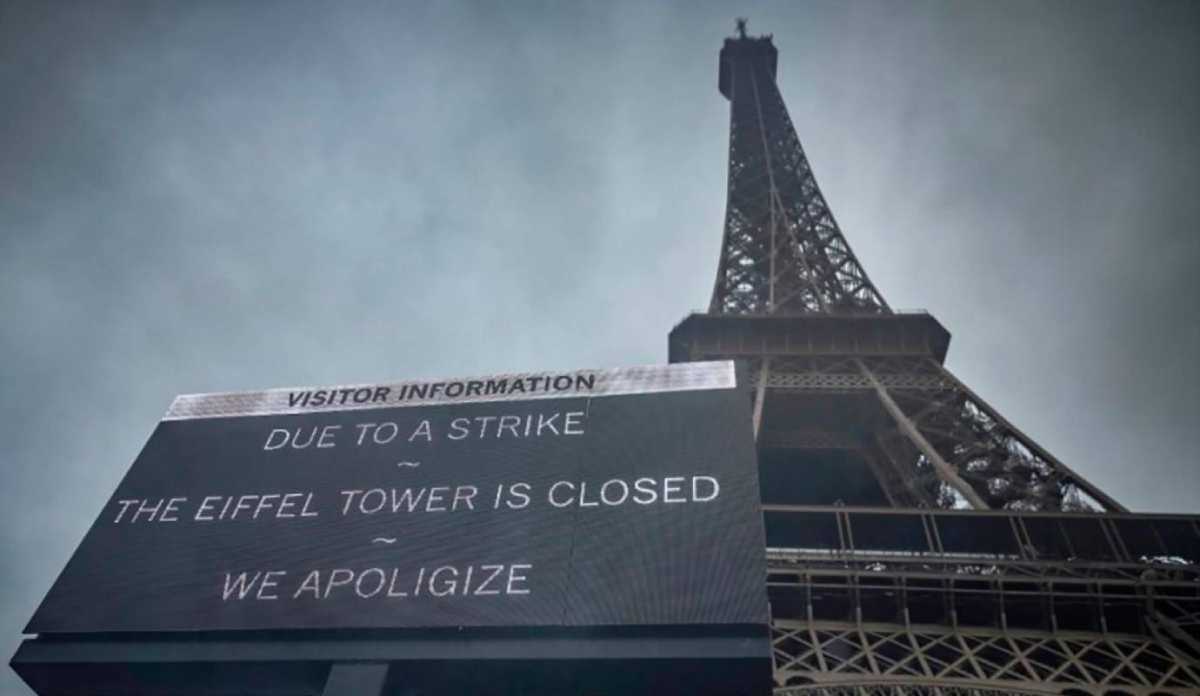 La torre Eiffel permanecerá cerrada el sábado 24 de febrero de 2024, por la mañana, por sexto día consecutivo.